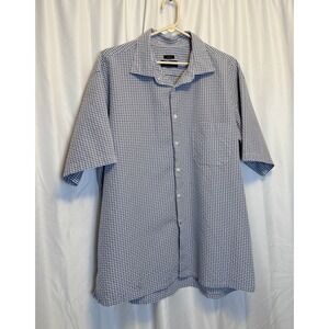 Pronto Uomo Men's 2XL Classic Fit Blue Plaid Short Sleeve Button Up Shirt